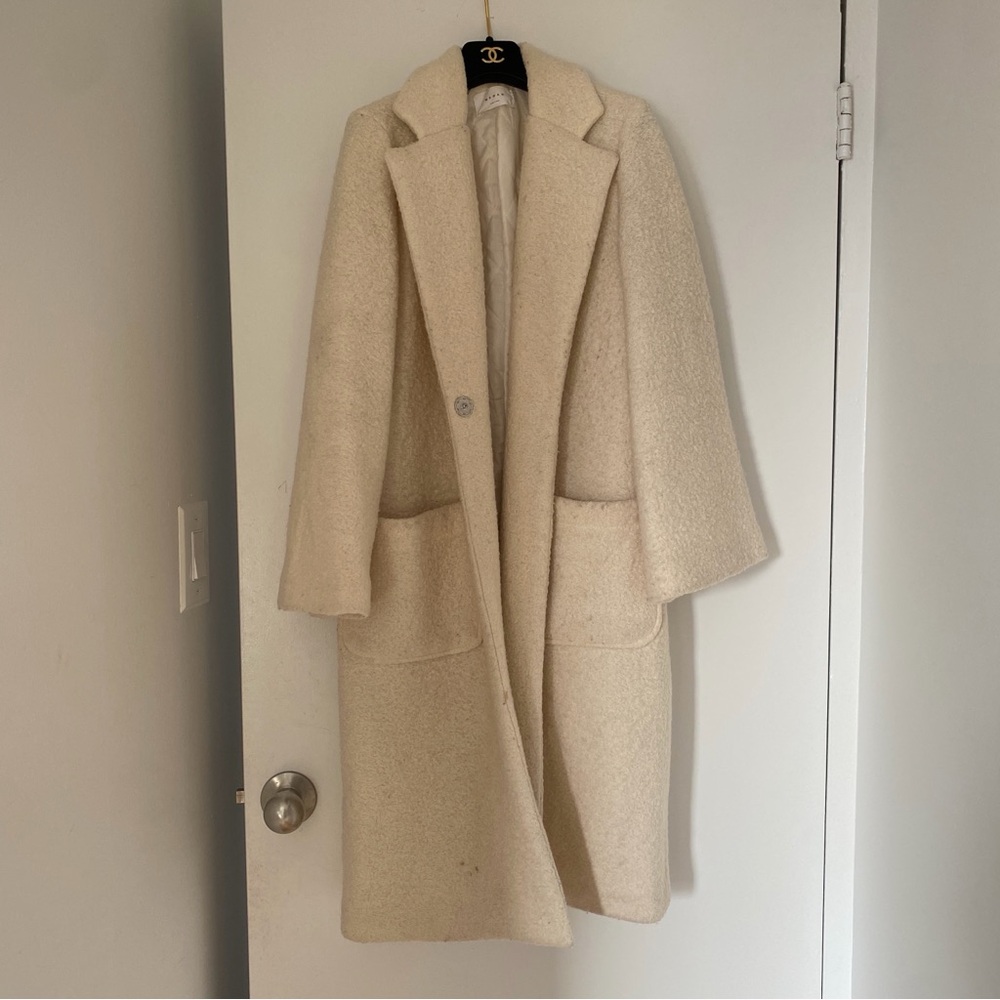 Elegant Cream Wool Blended Long Coat